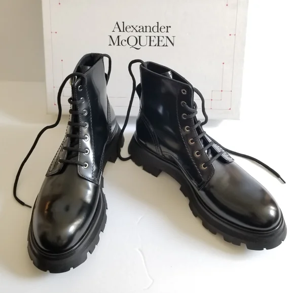 Alexander McQueen Patent Leather Combat Ankle Boot Size 39 Black - Picture 7 of 10